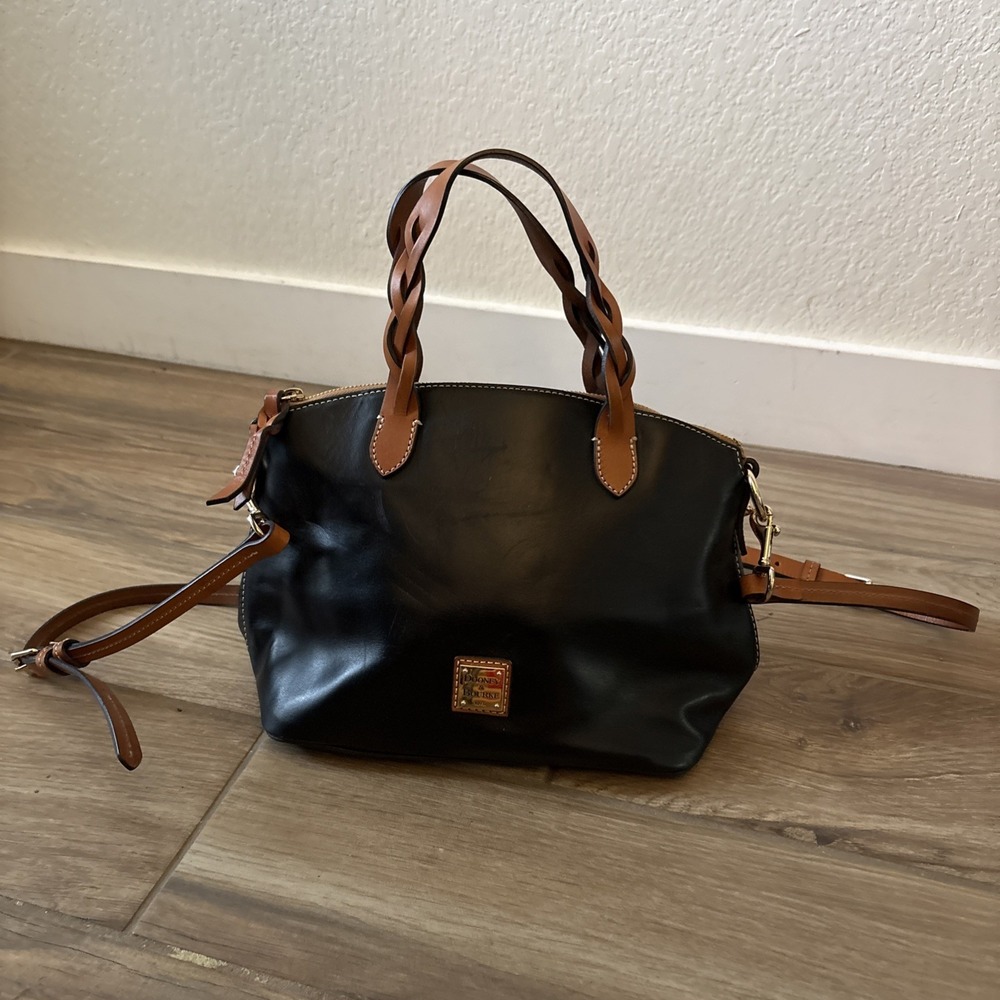 Dooney & Bourke Wexford Leather Small Heidi Satchel Black Gold Hardware